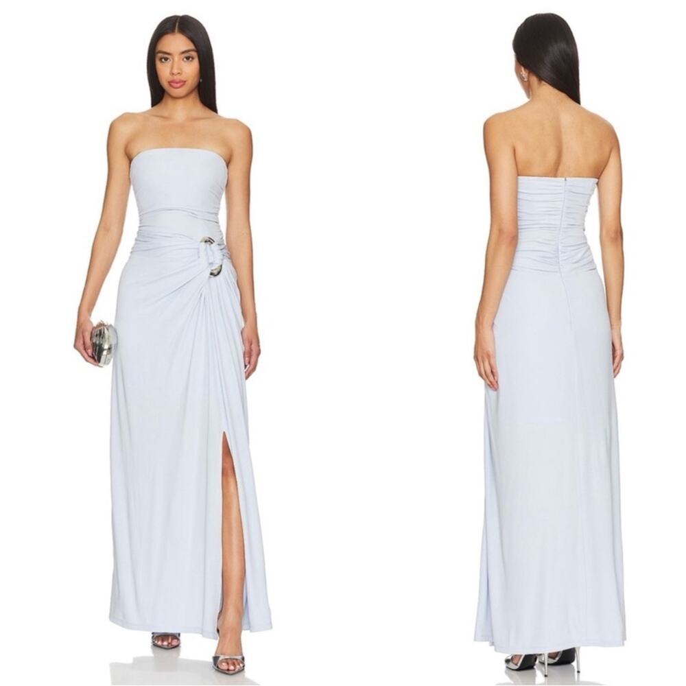 JONATHAN SIMKHAI Emma Strapless Bustier Silver Detail Blue Haze Midi Dress Sz 6